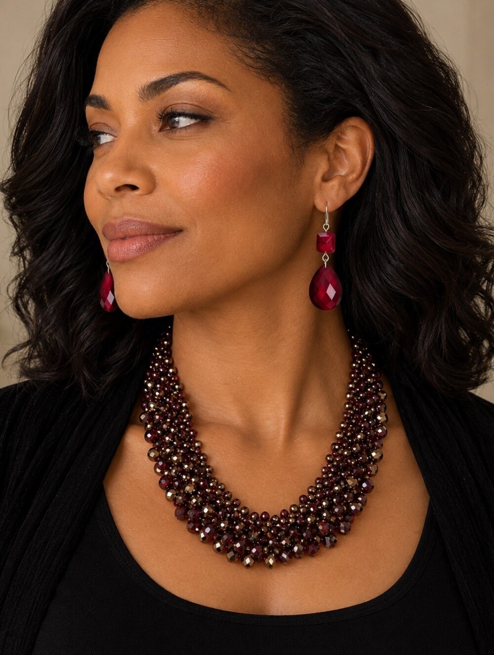 Chico's Red Bib Collar Necklace and Earring Set